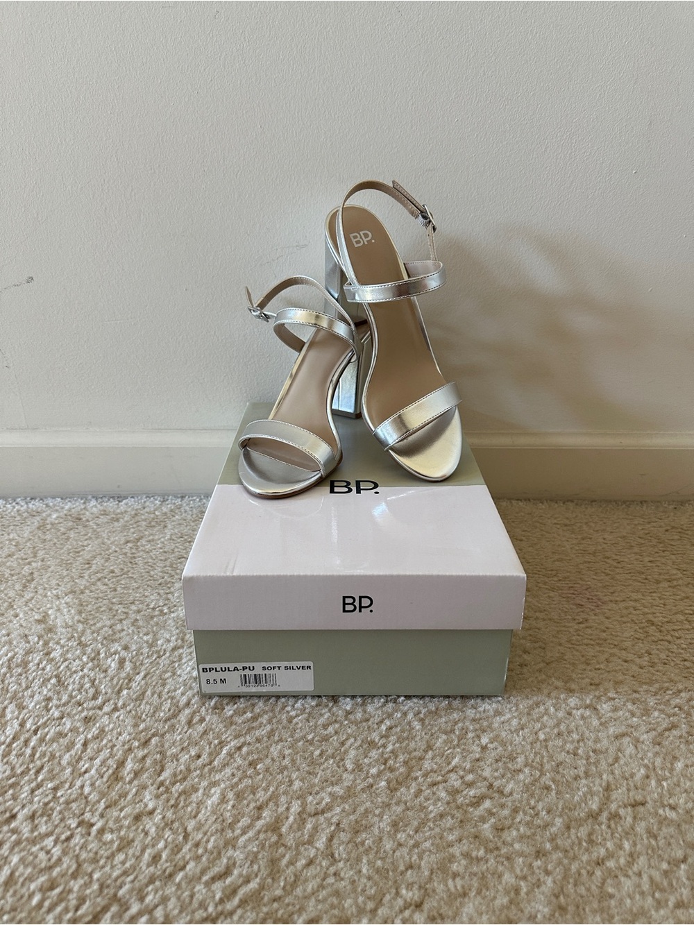 NWT BP - Lula Soft Silver Strappy Block Heel Sandals (Size 8.5 US)